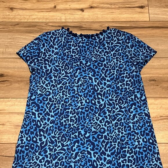 Lilly Pulitzer Etta Dress SZ Medium Oyster Bay Blue My Favorite Spot Pom V Neck - Picture 11 of 12